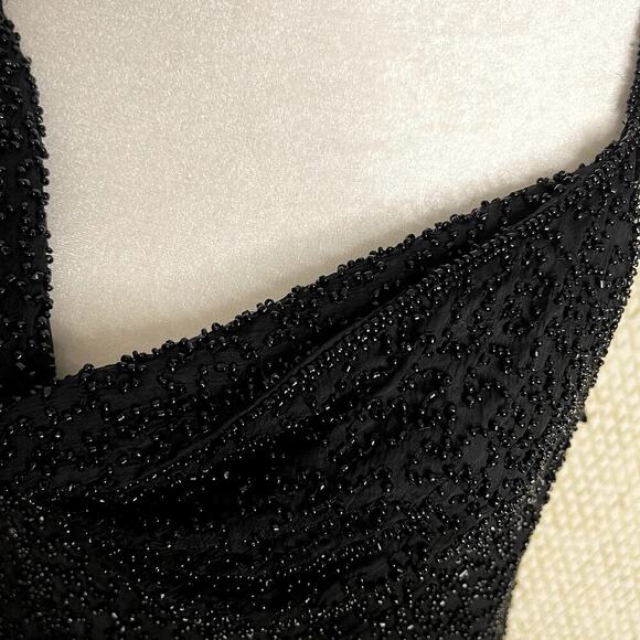 Vintage 80's Stenay Sleeveless Black Beaded Cowl Neckline Silk Tank Top Size M - Picture 6 of 14